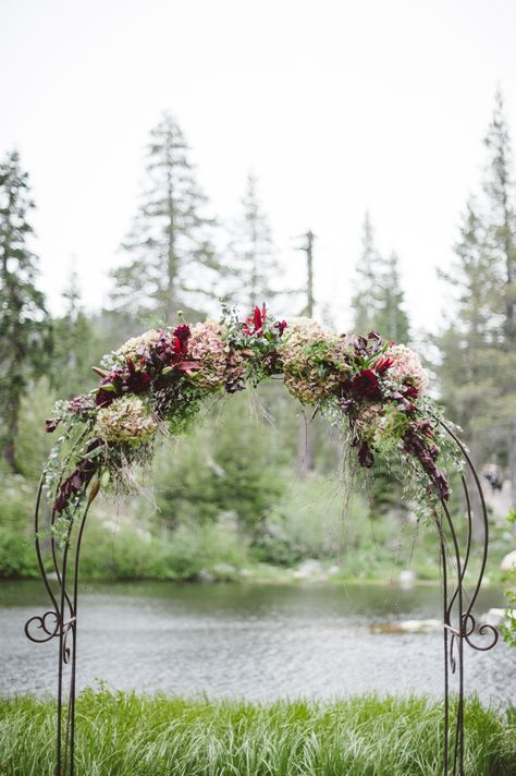 Hydrangeas on Wrought-Iron Wedding Arch Wedding Arbors, Lush Wedding, Metal Wedding Arch, Wedding Arch Rustic, Hydrangea Bouquet, Event Flowers, Mod Wedding, Whimsical Wedding, Rustic Wedding Decor