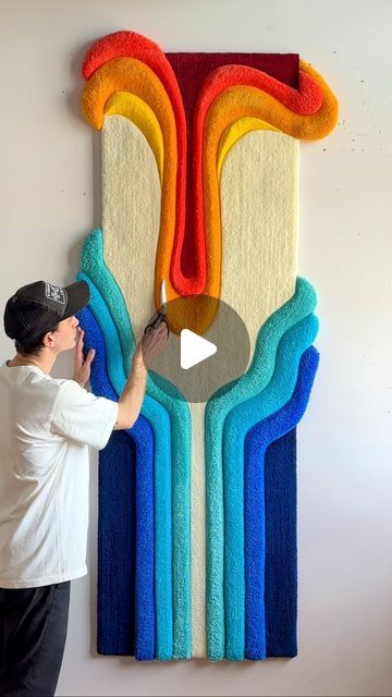 D A V I D • N O T T on Instagram: "• D R I P • 72 hrs & 38,000 ft of yarn to complete 💧 • • • • • • #satisfying #visualasmr #artistsoninstagram #fineart #interiordesign" Painting With Yarn On Canvas, Yarn Canvas Art, Yarn Art On Canvas, Yarn Painting Art, Yarn Painting, Summer Craft, Summer Crafts, Yarn Art, Fiber Art