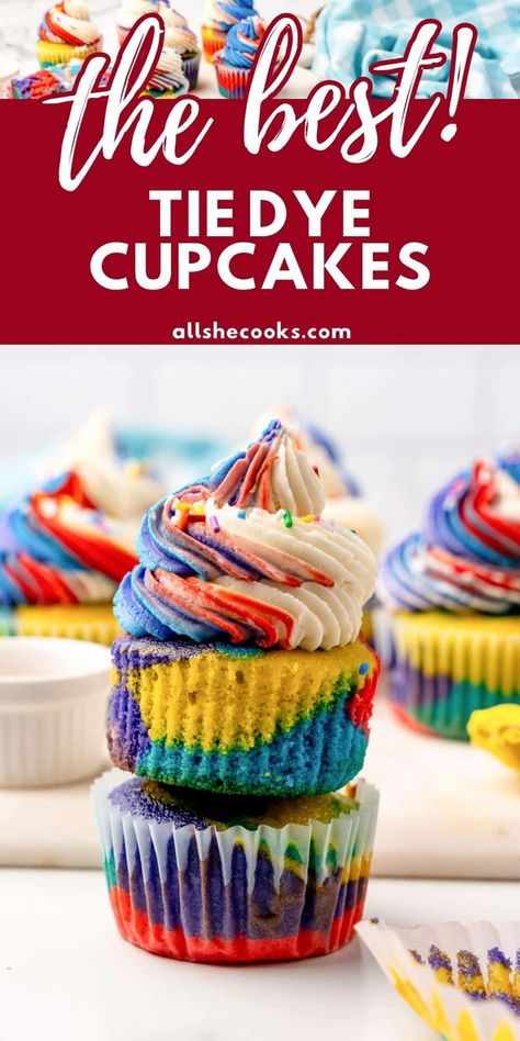 Tie Dye Cupcakes Frosting, Tie Dye Icing, Tye Dye Cupcakes, Tie Dye Frosting, Homemade Buttercream Icing, Tie Dye Cupcakes, Homemade Tie Dye, Easy Buttercream Frosting, Homemade Buttercream