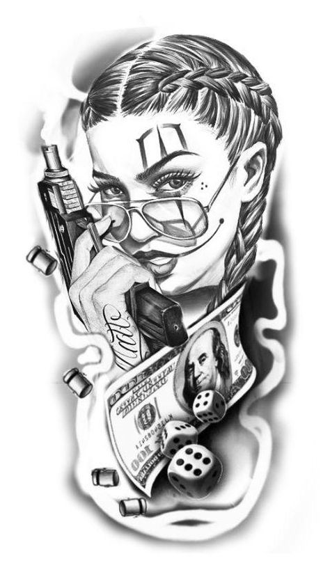 Chicano Tattoos Gangsters, Tattoo Hd, Mafia Tattoo, Og Abel Art, Dollar Tattoo, Gang Tattoos, Cool Tattoo Drawings, Gangsta Tattoos, Clown Tattoo