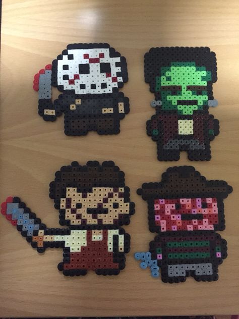 Hama beads Freddy, Jason, leatherface, frankenstein Leatherface Perler Beads, Leather Face, Easy Perler Beads Ideas, Beads Patterns, Perler Art, Beads Ideas, Diy Perler Beads, Bead Ideas, Perler Bead Patterns