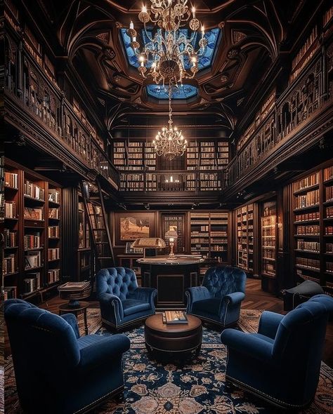 Luxury Home Library, Dream Home Library, Grand Library, Victorian Library, Dark Academia Room Decor, Victorian Parlor, Dream Library, Library Aesthetic, Cabin Exterior