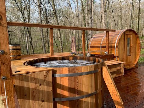 Hot Tub And Fire Pit, Sauna And Jacuzzi, Sunken Hot Tub, Cedar Hot Tub, Hot Tubs Saunas, Terrace Garden Design, Barrel Sauna, Courtyard Gardens Design, Backyard Renovations