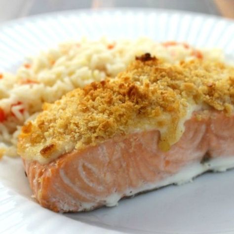 Outback Salmon Recipe, Asian Baked Salmon, Salmon Toppings, Salmon Recipes Oven, Crusted Salmon Recipes, Parmesan Crusted Salmon, Parmesan Salmon, Ritz Cracker Recipes, Bread Booze Bacon