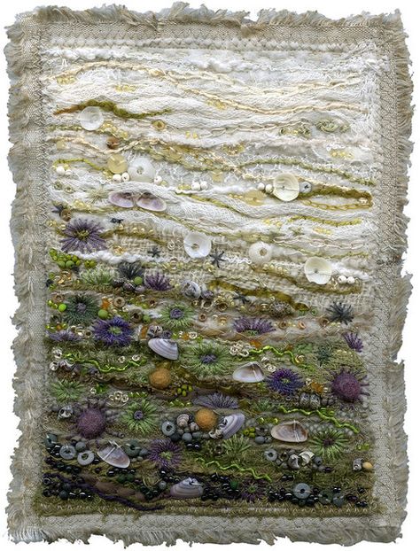 Some textile pieces are so lovely, natural and evocative. I really like this artist's work from textile artist Kirsten Chursinoff's Flickr - she is beyond amazing! Woodland Textile Art, Hanging Fabric Art, Mushrooms Textiles, Fabric Wall Hanging Diy, Fabric Art Ideas, Growth Art, Tovad Ull, Woodland Landscape, Embroidered Wall Hanging