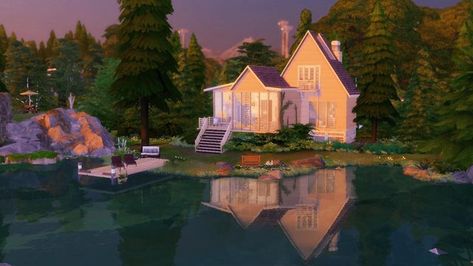 I built my lakeside dream house and I adore how it looks in the evening light! Would love to know what you think!: Sims4 Sims 4 Lake House, Home The Sims 4, Woodland Home, Sims Ideas, Casas The Sims 4, Evening Light, Sims 4 Houses, The Sims 4, Sims Cc