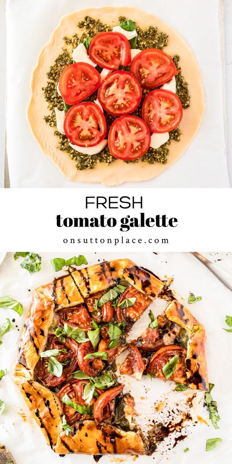 Galette Recipe Savory, Tomato Side Dishes, Tomato Galette, Tomato Tart Recipe, Veggie Pies, Galette Recipe, Meatless Main Dishes, Tomato Tart, Tomato Pie