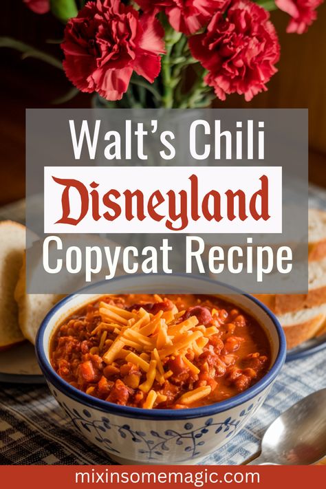 Recreate the magic of Disneyland at home with this copycat recipe for Walt Disney’s favorite Chili and Beans from Carnation Café. This hearty and flavorful dish has been a staple at Disneyland for years. Discover how to make this classic Disney-inspired recipe with a subtle, spicy kick, perfect for a cozy meal that's full of Disney nostalgia! Disneyland Recipes, Disney At Home, Hearty Chili Recipe, Disney Inspired Recipes, Disney Dishes, Disney Inspired Food, Hearty Chili, Disneyland Food, Disney Snacks