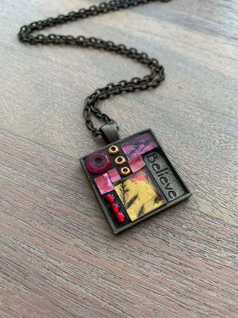 Artistic Handmade Jewelry With Square Pendant, Mosaic Polymer Clay Earrings, Mosaic Pendant Necklace, Handmade Square Glass Pendant Jewelry, Micro Mosaic Jewelry, Micro Mosaic, Art Pendant, Mosaic Art, Mosaic