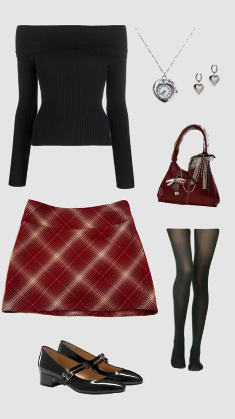 Outfit Inspo #cute #cutefit #outfit #downtowngirl #coquette 00s Fall Outfits, Professional Coquette Outfit, 90s Coquette Outfits, Coquette Work Outfit, Girly Outfit Inspo Aesthetic, Coquette Office Outfit, Cherry Girl Outfit, Y2k Christmas Outfits, Coquette Autumn Outfits