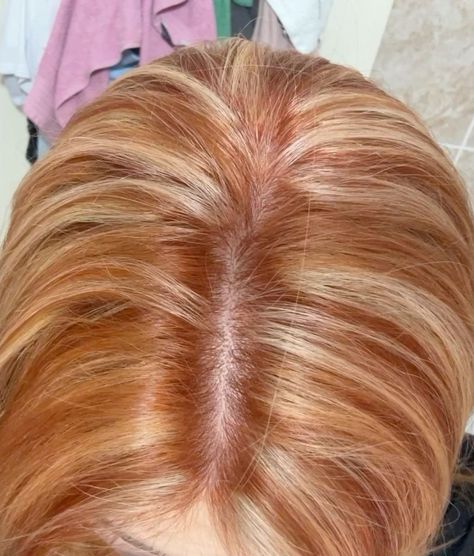 Blonde Streaks In Ginger Hair, Blonde Highlights On Orange Hair, Natural Ginger Hair Dye Ideas, Pink Highlights In Auburn Hair, Ginger Hair And Blonde Highlights, Very Light Ginger Hair, Ginger Hair With Tinsel, Ginger Hair Blonde Highlights Curly, Highlights Orange Hair