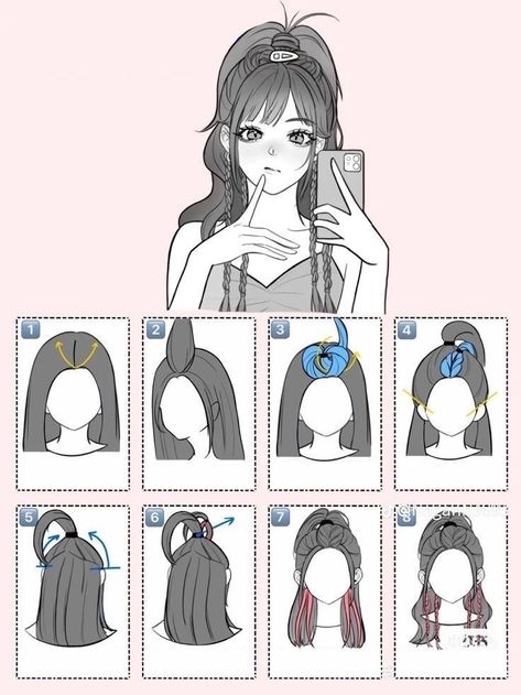 Simple Chinese Hairstyles, Hair Styles Tutorials Easy, Pony Tales Hairstyle, Hair Styles Step By Step Easy, Cute Hairstyles With Glasses, Cute Hairstyles For Wet Hair, How To Do Hair, Cute Anime Hairstyles, Cool Hair Designs