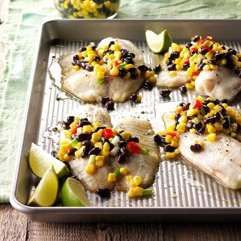 Fish Recipes Cod, 15 Minute Recipes, Canned Corn Recipes, Ww Freestyle Recipes, Best Fish Recipes, Corn Salsa Recipe, Baked Tilapia, Tilapia Recipes, Taste Of Home Recipes