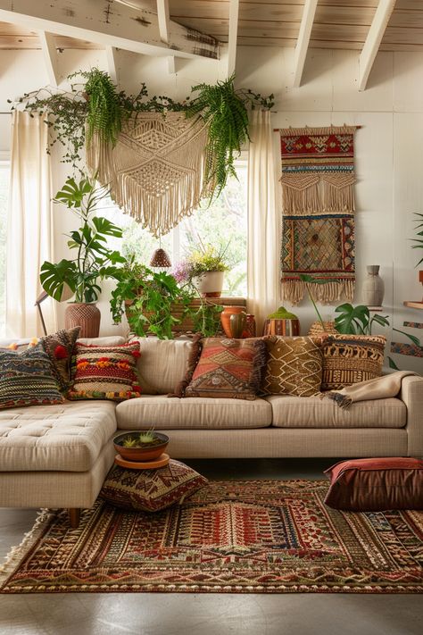 Adorn your living room walls with these inspiring decor ideas, designed to bring beauty and personality to the area above your couch. Over Couch Wall Decor Boho, Window Above Couch, Macrame Wall Hanging Over Sofa, Above Couch Wall Decor Eclectic, Behind Couch Wall Decor Eclectic, Above The Couch Decor, Behind Couch Wall Decor Vintage, Eclectic Boho Living Room, Decor Over Couch