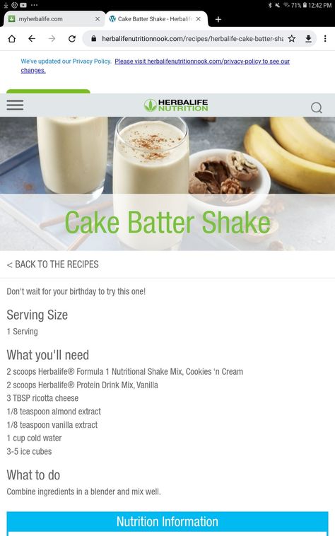 Cake Batter Shake, Herbalife Protein, Protein Drink Mix, Herbalife Shake Recipes, Herbalife Recipes, Herbalife Shake, Nutrition Shakes, Almond Cake, Cookies N Cream Cookies