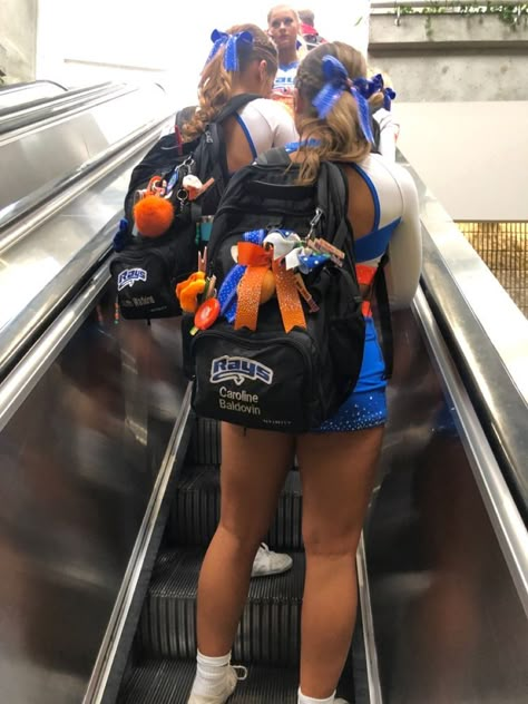 Stingrays Orange, Cheer Backpack, Cheer Aesthetic, Cheer Team Pictures, Cheer Photography, Cheer Photos, Allstar Cheer, Allstar Cheerleading, Varsity Cheer