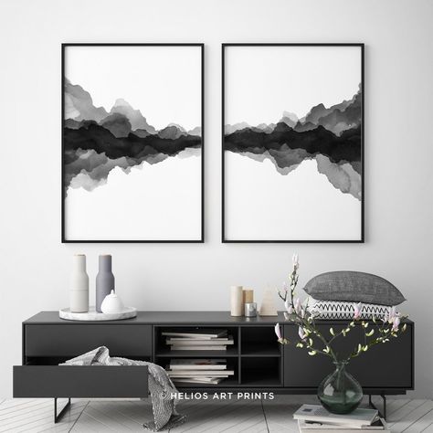 Set of 2 abstract landscape watercolours, Black and white printable digital downloadable wall art https://etsy.me/2JBubdk #art #print #digital #black #white #unframed #landscapescenery #vertical #watercolor White Paintings, Abstract Watercolor Landscape, Minimalist Landscape, Abstract Minimalist, Black White Art, Black And White Wall Art, Watercolor Wall Art, Black And White Abstract, Pics Art