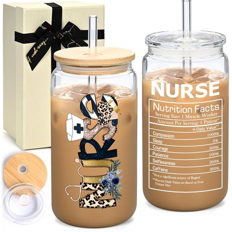 PRICES MAY VARY. 【Best Nurse Gifts】: Our nurse gifts for women include ① 1* exquisite gift box ② 1* 16Oz nurse can glass cup ③ 1* bamboo lid & 1* clear lid ④ 2* straws ⑤ 1* straw brush. This thoughtful gift for a nurse is an ideal way to show your appreciation and gratitude. 【Cute Design Gifts For Nurses】: "Nurse Nutrition Facts" symbolize the essence and resilience of nursing, honoring their untiring care and strength. Perfect for school nurse or any other nursing field from labor & delivery to Nurse Gifts Ideas, Nurse Gift Baskets, Nursing Gifts, Medical Life, Nurse Practitioner Gifts, Gifts For Nurses, Nurses Week Gifts, Student Nurse, Labor Delivery