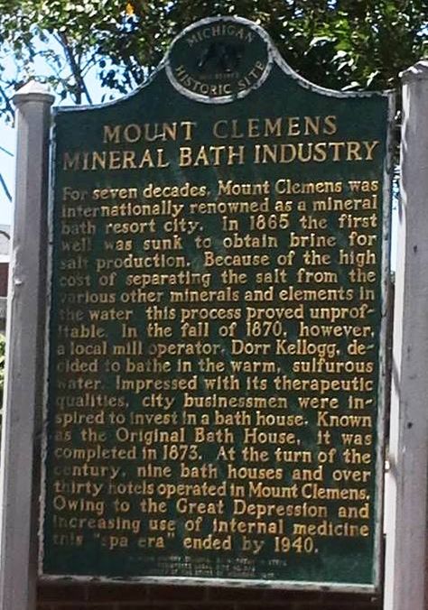 Mount Clemens, MI Mineral Bath Industry Michigan Facts, Mount Clemens, Mineral Bath, Vintage Michigan, Interesting History, Pure Michigan, Metal Detector, Chalkboard Quote Art, Michigan