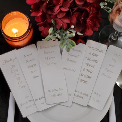 Congratulations on your upcoming wedding! These classy bookmarks will make for a perfect wedding favor! I customize them with your names and date and an option of six different sayings! Bookmarks To Make, Classy Wedding Favors, Dusty Rose Wedding, Dusty Blue Weddings, How To Make Bookmarks, Classy Wedding, Navy Wedding, Wedding Table Settings, Book Accessories