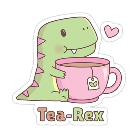 Decorate laptops, Hydro Flasks, cars and more with removable kiss-cut, vinyl decal stickers. Glossy, matte, and transparent options in various sizes. Super durable and water-resistant. A cute dinosaur with pink stripes is hugging a teacup of comforting tea. The pun caption reads "Tea-Rex" which is a wordplay for T-rex. Amusing doodle for tea lovers. Tea Tattoo, Teacup Tattoo, Tea Rex, Cute Little Tattoos, Dinosaur Coloring Pages, Dinosaur Coloring, Sweet Pic, Cute Dinosaur, Support Artists