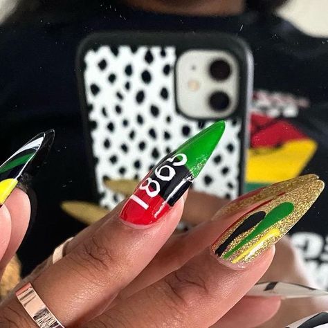 Chrisawn | Licensed Nail Artist on Instagram: "FREE-ISH ✊🏾  Nails: @getnailedbychrisawn  @chrisawn  . . . #juneteenth #juneteenthnails" Juneteenth Nails, Jamaica Nails, Minimalist Nails, Artist On Instagram, Nail Artist, Nail Ideas, Jamaica, Nail Designs, Nails