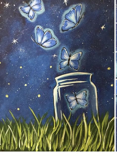 Firefly Painting, Painting Ideas Easy Simple, Firefly Art, Painting Ideas Easy, Painting Animals, Butterfly Art Painting, Cute Canvas Paintings, Soyut Sanat Tabloları, Canvas Painting Designs