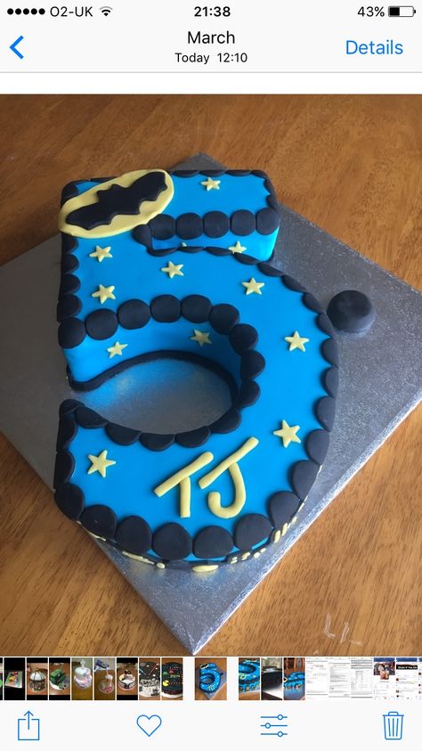 Batman themed number 5 cake Batman Number Cake, Number 5 Cake, 5 Cake, Number Cake, Number Cakes, Number 5, 10th Birthday, 5th Birthday, Spiderman