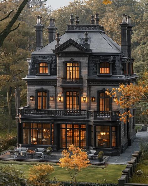 Modern Gothic House, Gothic House Exterior, Gothic House Plans, Gothic Homes, Fantasy House, Gothic House, Dream House Exterior, Sims House, Villa Design