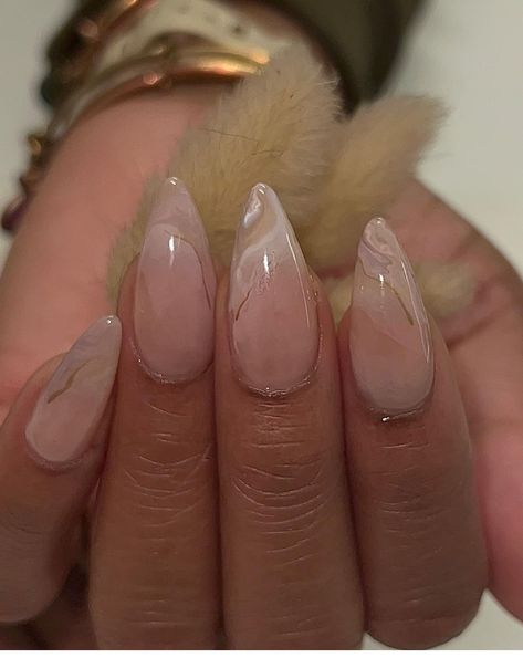 Neutral Formal Nails, Natural Nails Acrylic Design, Tapered Almond Nails, Nailbayo Nail, Milky Acrylic Nails, Gelx Inspo Nails, Marble Nails Almond, Marble Almond Nails, Classy Almond Nails Ideas