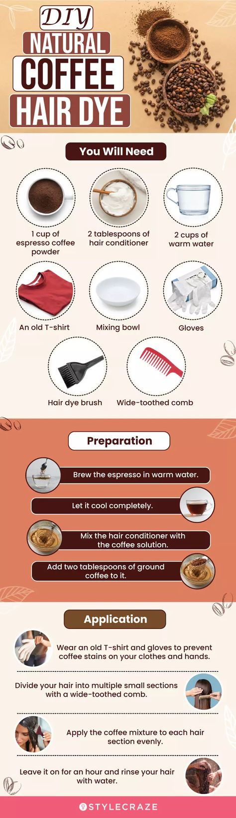 Homemade Hair Color, Coffee Hair Color, Coffee Hair Dye, Homemade Hair Dye, Diy Hair Dye, How To Dye Hair At Home, Natural Brown Hair, Hair Dye Brush, Coffee Hair