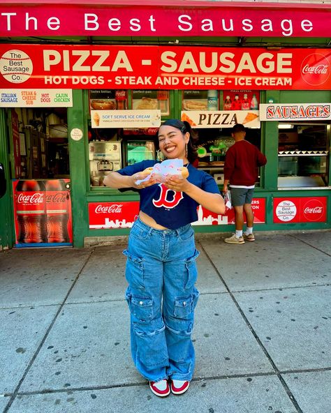 the best sausage? they clearly haven’t met my man 🌭 stay tuned to see a recap of yesterdays fenway park activities with our friends ✨ outfit deets: jeans are @fashionnova red sox fan | fenway park | baseball outfit | baseball girlfriend | summer activities in boston | Boston Activities, Chicken Subs, Park Activities, Friends Outfit, Baseball Girlfriend, Sausage Pizza, Best Sausage, Red Socks Fan, Cheese Sausage