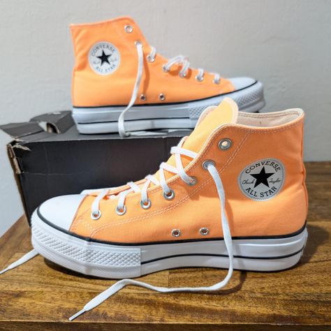 Size 10.5 New In Box Ships Same Or Next Day With The Exception Of Sundays And Holidays Converse Shoes Unique, Thrifting Inspiration, Colored Converse, Converse Orange, Converse Hightop, Orange Converse, Low Top Tennis Shoes, High Converse, Sneaker Heads