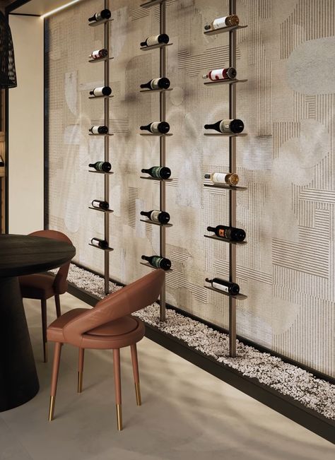 Modern Wine Display, Cantina Vini, Wine Bar Interior, Wine Cabinet Design, Beach Resort Design, Wine Wall Display, Vintage Cafe, Wine Wall, Wine Display