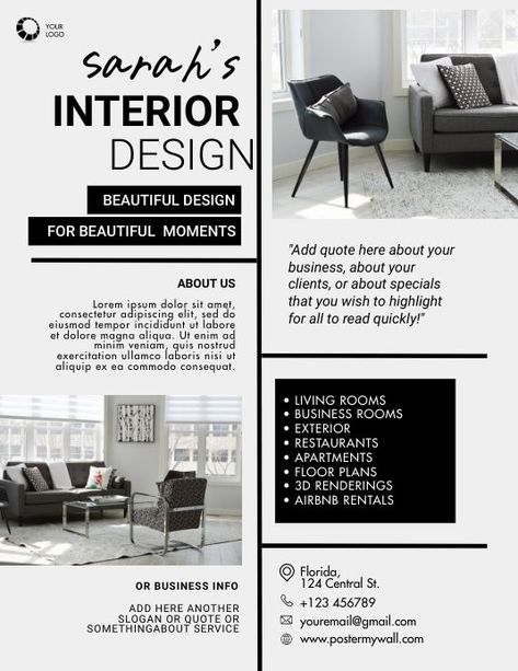 Marketing Flyers Design, Interior Designer Advertisement Poster, Interior Designer Advertisement, Interior Design Services Flyer, Interior Design Flyer Ideas, Interior Advertising Design, Interior Design Poster Ideas, Interior Design Advertising Poster, Interior Designer Flyer