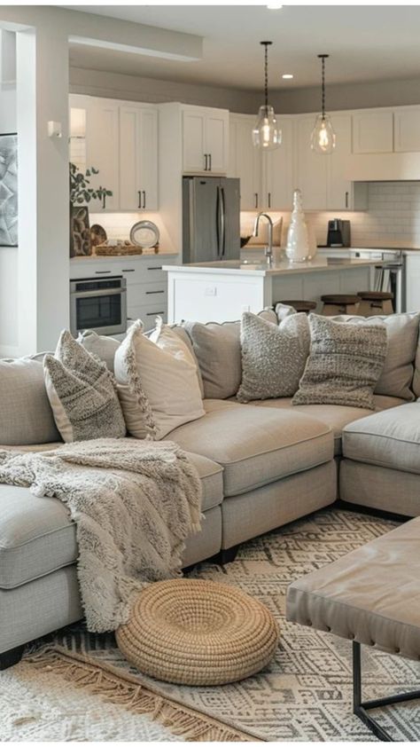 White And Wood Theme House, White Gray Wood Living Room, Matching Furniture Living Room, Coffee Table Grey Couch, Coffee Table With Grey Couch, Couch Sets, Cozy Living Room Design, Grey Couch Living Room, Aesthetic Interior