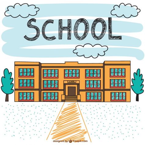 School-building-hand-drawn-scene  - Freepik.com-School - Pin-15 Graphic Design Teacher, School Drawing, School Building Design, Retro School, School Illustration, School Images, School Cartoon, Building Drawing, Building Illustration