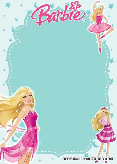 Barbie Template, Barbie Birthday Invitation, Printable Barbie, Barbie Birthday Invitations, Barbie Invitations, 4de Verjaardag, Barbie Party Decorations, Free Barbie, Birthday Invitations Diy