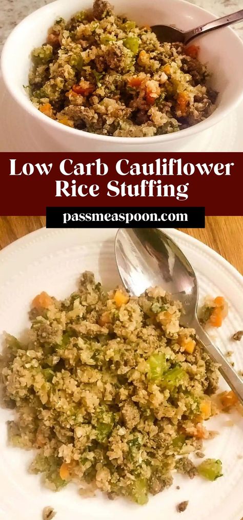 Add some extra veggies to your plate with this cauliflower rice stuffing! It’s seasoned to perfect, loaded with veggies and hearty sausage, and it’s the perfect fall side dish! Cauliflower Stuffing, Rice Stuffing, Autumn Side Dishes, Riced Cauliflower, Sage Sausage, Cauliflower Rice Recipes, Sausage Recipes, Eat Well, Tasty Recipes