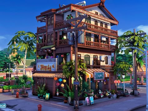 The Sims Resource - Thai Apartments Thai House Traditional, Thai Architecture, The Sims 4 Lots, Asian House, Thai House, Sims 4 House Building, Sims 4 Cc Shoes, House Floor Design, Sims 4 House Design