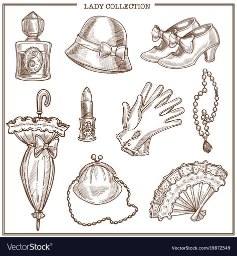 Accessories Fashion Illustration, Fashion Accessories Sketch, Hat Illustration Drawing, Accessories Sketches Fashion, Accessories Art Drawing, Fashion Illustration Accessories, Vintage Fashion Drawings, Fashion Accessories Drawing, Accessories Drawings