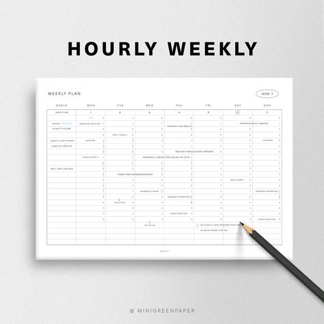 Weekly Hourly Schedule, Weekly Agenda Wall Planner, Minimal Weekly Planner with Goals, Timetable Time Blocking, Week at a Glance Printable Weekly Hourly Planner Template, Weekly Overview Planner, Week At A Glance Printable, Minimal Weekly Planner, Timetable Planner, Weekly Planner Sheets, Weekly Schedule Template, Weekly Planner Print, Undated Calendar