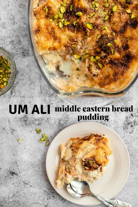 Um Ali Recipe, Middle Eastern Bread, Traditional Bread Pudding, Jordanian Food, Middle East Food, Arabic Dessert, Puff Pastry Dough, Bread And Butter Pudding, Middle Eastern Recipes