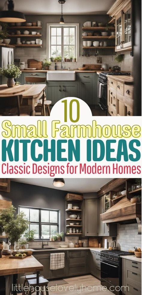 Cottage Small Kitchen Ideas, Small Modern Country Kitchen, Farm Style Kitchen Ideas, Small Rustic Kitchen Design, Modern Country Kitchen Farmhouse, Modern Farmhouse Kitchens Small, Small Farmhouse Kitchen Remodel, Small Kitchen Rustic, Small Country Kitchen Ideas