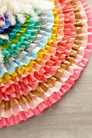 Silver Tree Skirt, Ruffled Tree Skirt, Rainbow Ribbons, Gay Christmas, Ribbon Tree, Apartment Christmas, Rainbow Christmas, Winter Decorating, Rainbows Christmas