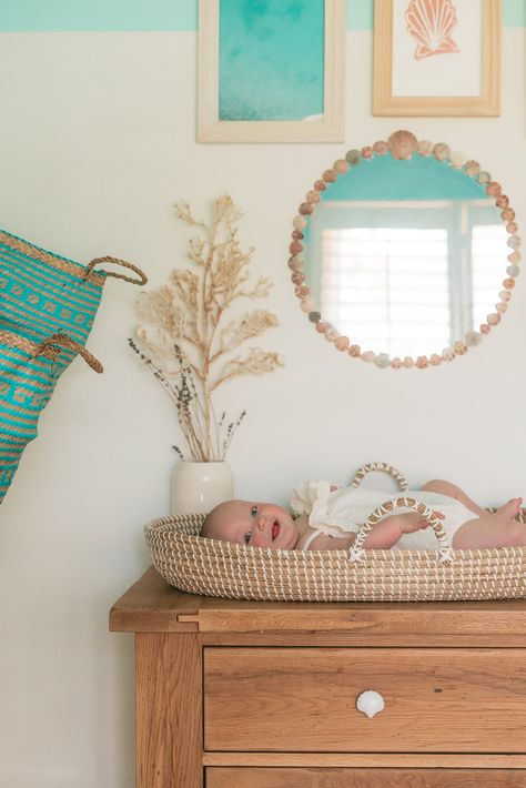 Beach Cottage Nursery, Pastel Ocean Nursery, Tropical Themed Nursery, Moana Nursery Theme, Retro Beach Nursery, Vintage Ocean Nursery, Florida Nursery Theme, Coastal Baby Girl Nursery, Boho Beach Nursery Girl