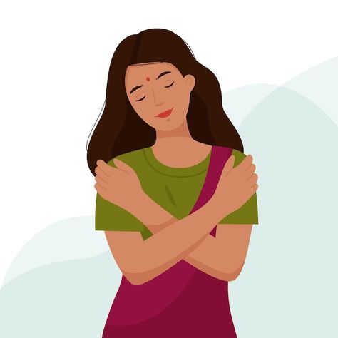 Indian girl hugs herself by the shoulder... | Premium Vector #Freepik #vector #love-myself #love-yourself #people-heart #myself Me Hugging Myself, Hugging Myself, Hug Me, Premium Vector, Graphic Resources, Love Her, Vision Board, A Woman, Actresses