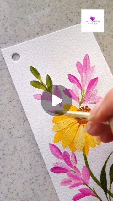 Easy Botanical Painting, How To Paint Flowers Acrylic Easy, Bookmark Painting, Botanical Watercolor Painting, Paint Easy, Peacock Painting, Flower Bookmark, Brush Painting, Watercolor Paintings Easy