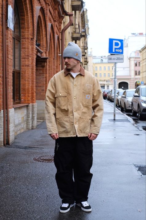 Winter Street Style Men, Workwear Outfit Men, Carhartt Street Style, Carhartt Outfit Men, Carhartt Mens Fashion, Jacket Outfit For Men, Americana Fashion Men, Carhartt Outfit, Japanese Street Fashion Men