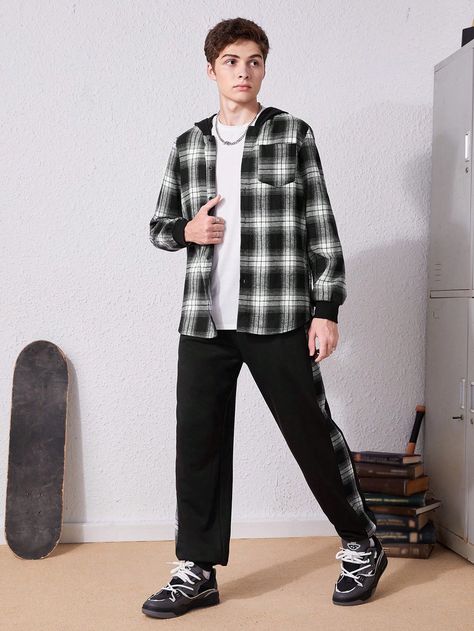 Multicolor Casual Collar Long Sleeve  Plaid  Embellished Non-Stretch  Teen Boys Clothing Teen Boy Fashion Trends 2024, Teen Boy Clothing, Boys Church Outfit, Estilo Bad Boy, Teenager Boys, Bad Boy Style, Boys Fashion Trends, Teen Boy Outfits